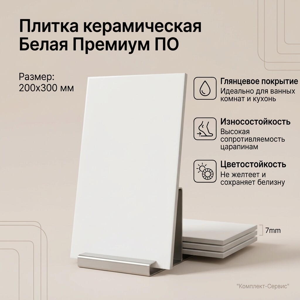 Плитка кер Белая Премиум ПО 200х300 (м2)