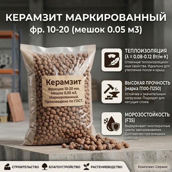 Керамзит фр 10 20 маркированный (меш 0,05 м3)  (шт)