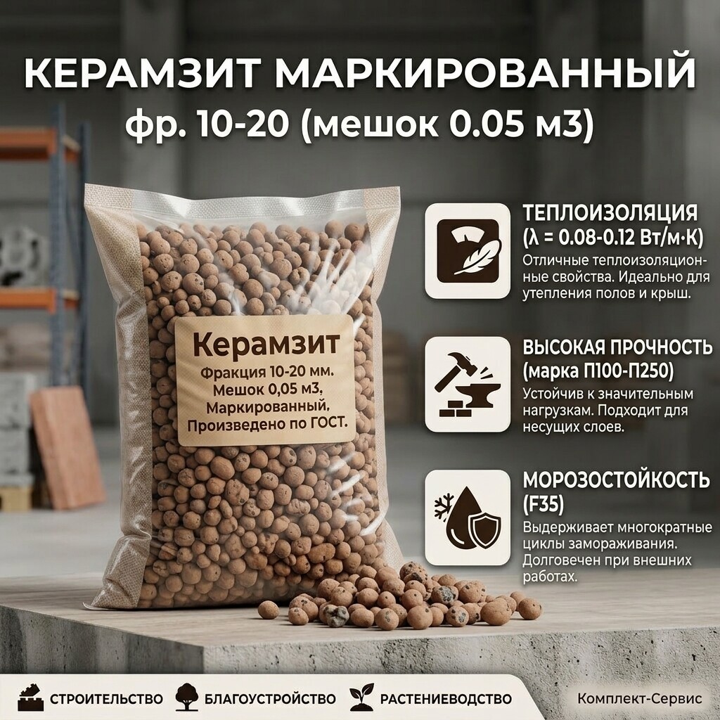 Керамзит фр 10 20 маркированный (меш 0,05 м3) (шт)