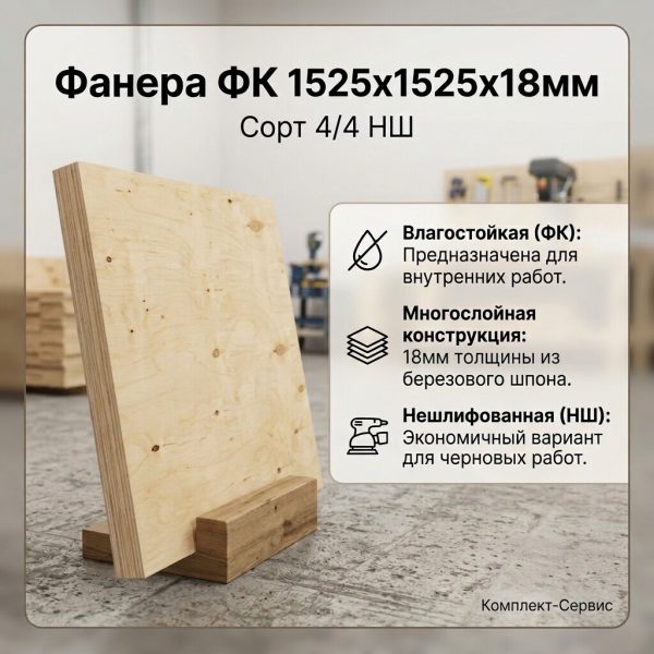 Фанера ФК 1525х1525х18мм сорт 4/4 НШ (шт)