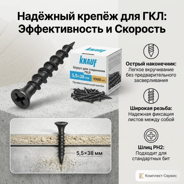 Шуруп для соединения ГКЛ 5,5х38 "Knauf" (шт)