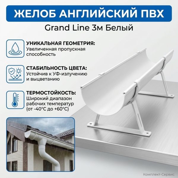 Желоб английский ПВХ Grand Line 3м белый (шт)