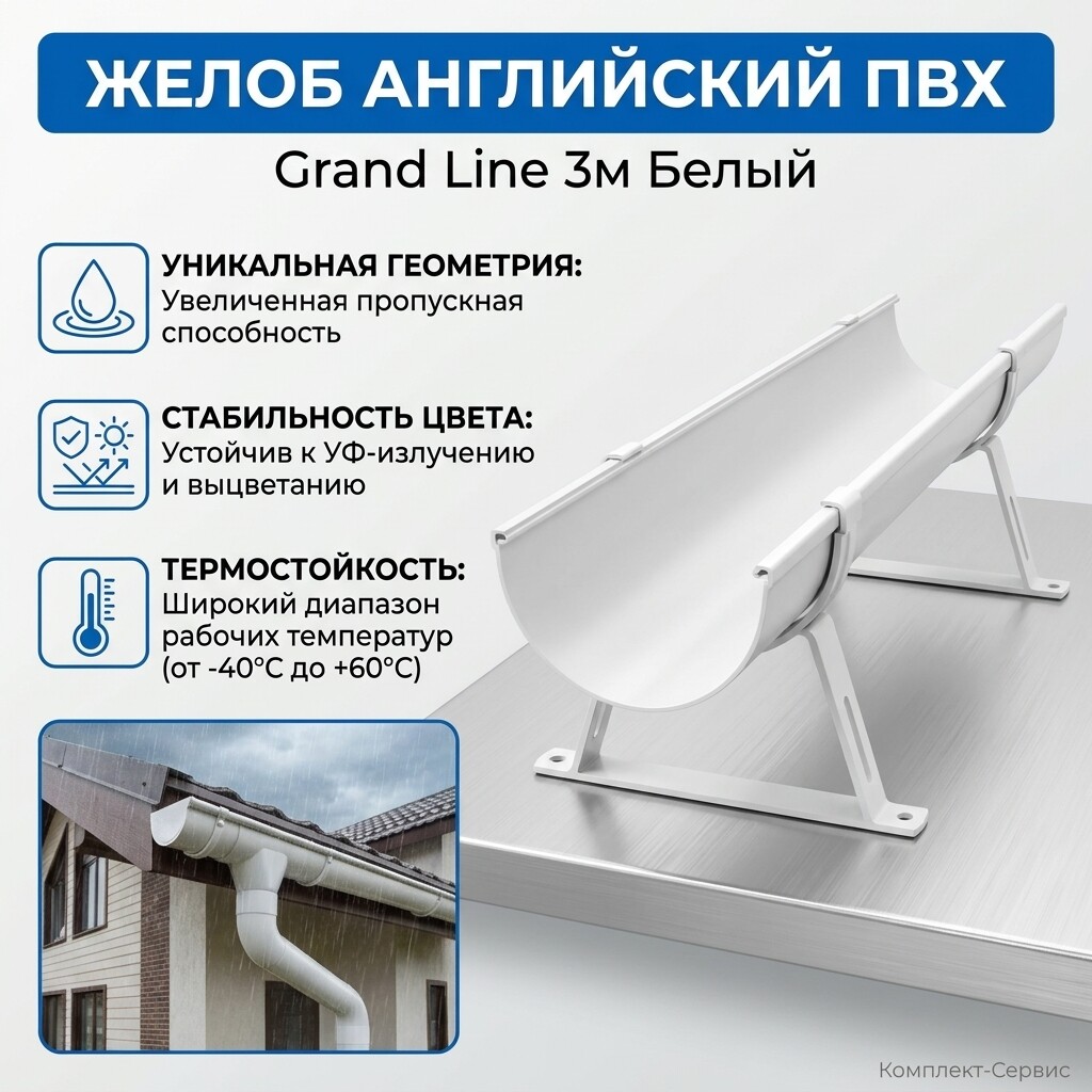 Желоб английский ПВХ Grand Line 3м белый (шт)