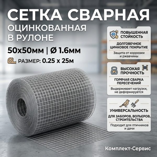 Сетка сварная 50х50мм/0,25х25м (1,6мм) (шт)