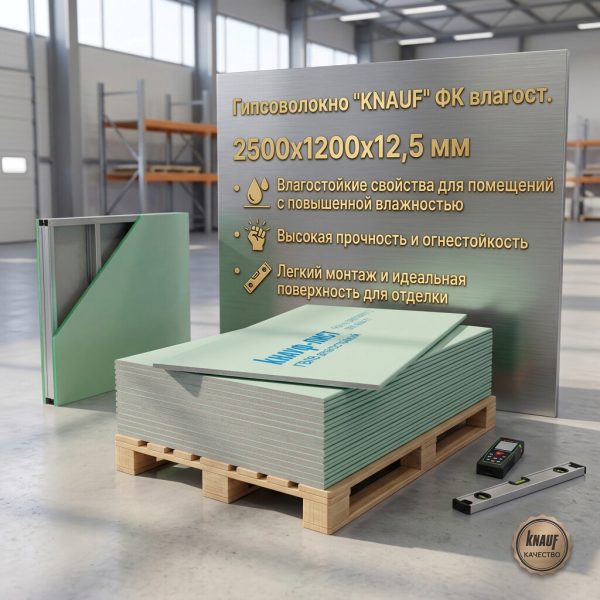 Гипсоволокно "KNAUF" ФК влагост  2500х1200х12,5мм (шт)