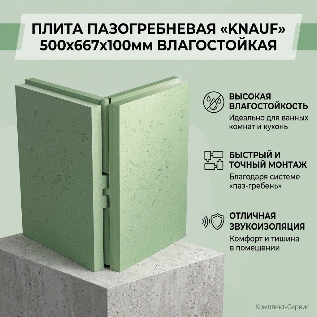 Плита пазогребневая "KNAUF" 500х667х100мм влагостойкая (шт)