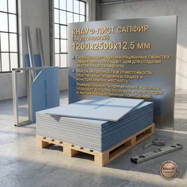 Гипсокартон "KNAUF"  Сапфир (Акустический) 1200х2500х12,5мм (шт)