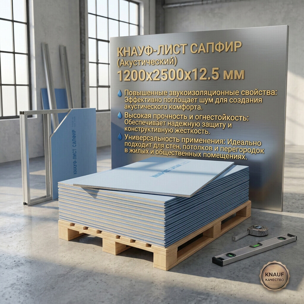 Гипсокартон "KNAUF" Сапфир (Акустический) 1200х2500х12,5мм (шт)