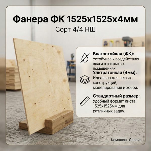 Фанера ФК 1525х1525х4мм сорт 4/4 НШ (шт)