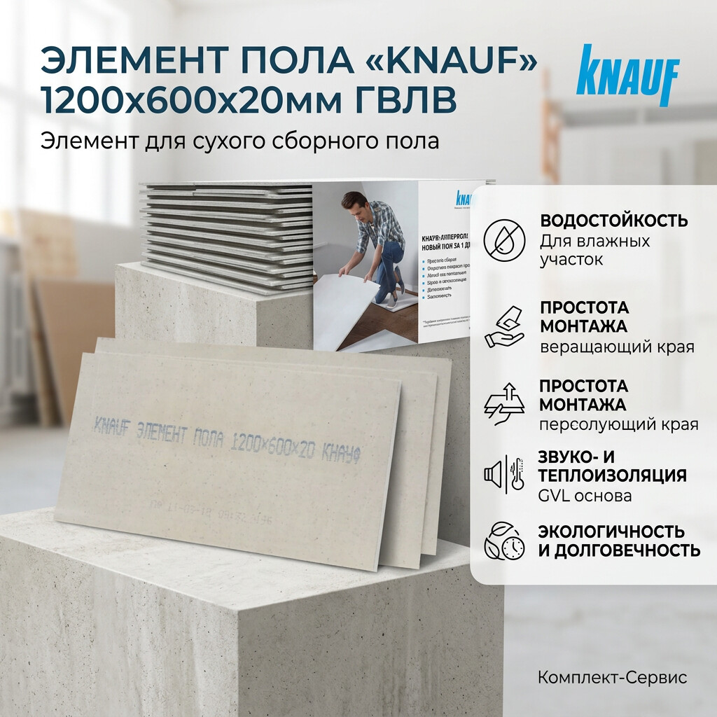Элемент пола "KNAUF" 1200х600х20мм ГВЛВ (шт)