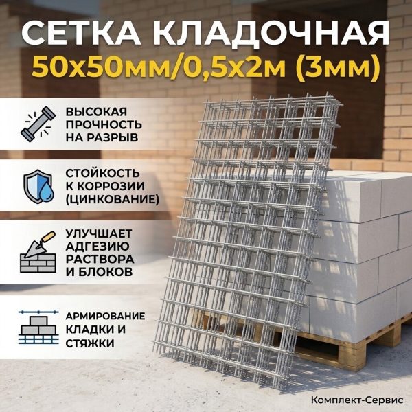 Сетка кладочная 50х50мм/0,5х2м (3мм) (шт)