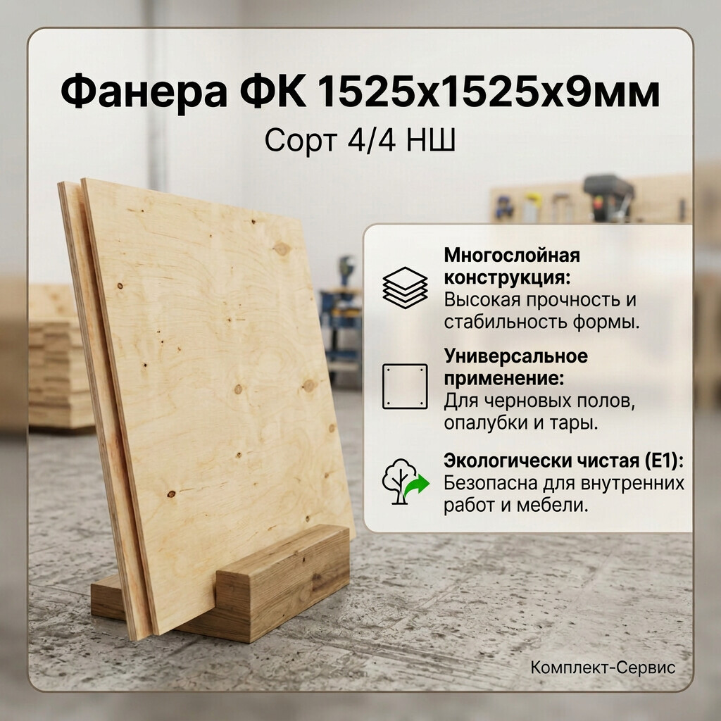 Фанера ФК 1525х1525х9мм сорт 4/4 НШ (шт)