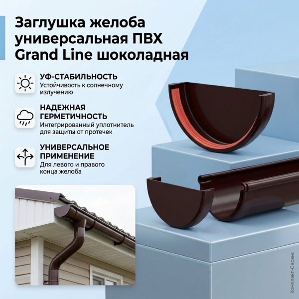 Заглушка желоба универсальная ПВХ Grand Line шоколадная (шт)