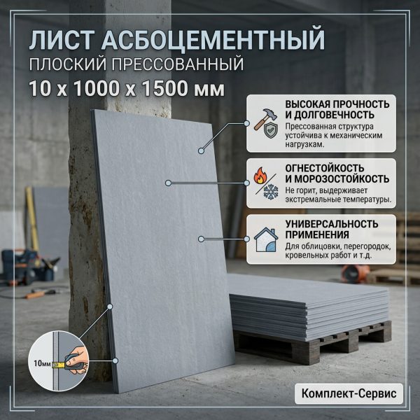 Лист асбоцементный 10х1000х1500мм плоский (шт)