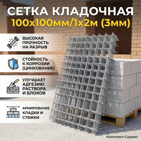 Сетка кладочная 100х100мм/1х2м (3мм) (шт)