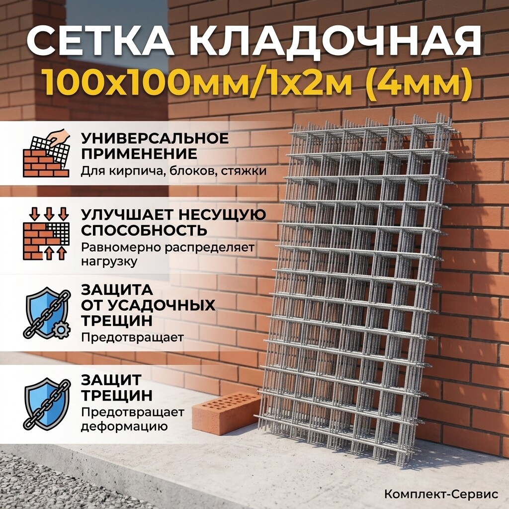 Сетка кладочная 100х100мм/1х2м (4мм) (шт)