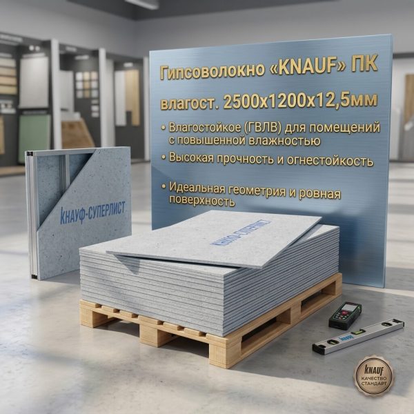 Гипсоволокно "KNAUF" ПК влагост  2500х1200х12,5мм (шт)