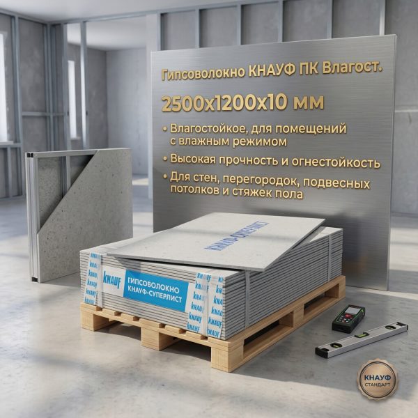 Гипсоволокно "KNAUF" ПК влагост  2500х1200х10мм (шт)
