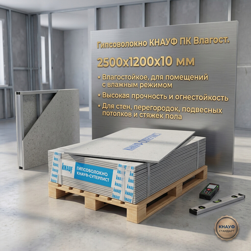 Гипсоволокно "KNAUF" ПК влагост 2500х1200х10мм (шт)