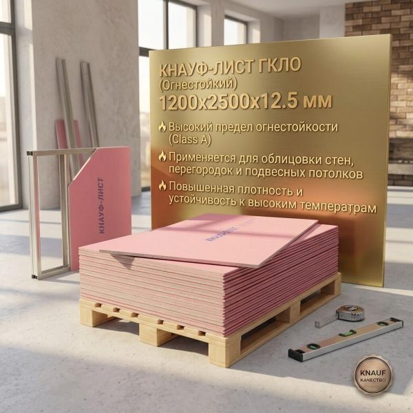 Гипсокартон "KNAUF"  Огнестойкий 1200х2500х12,5мм (шт)