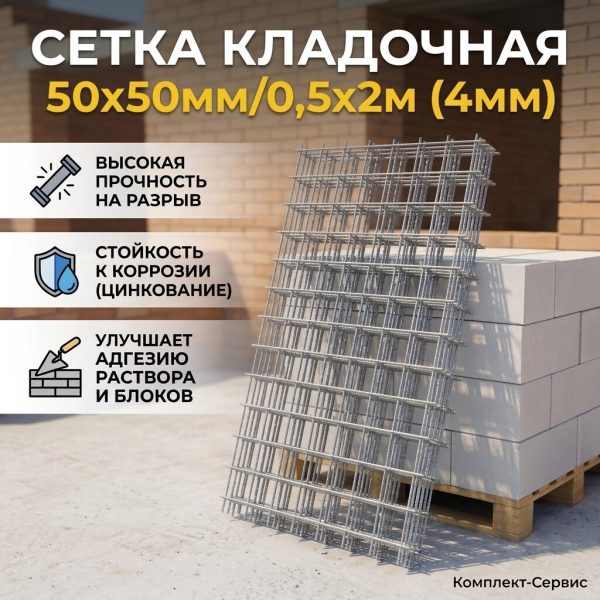 Сетка кладочная 50х50мм/0,5х2м (4мм) (шт)