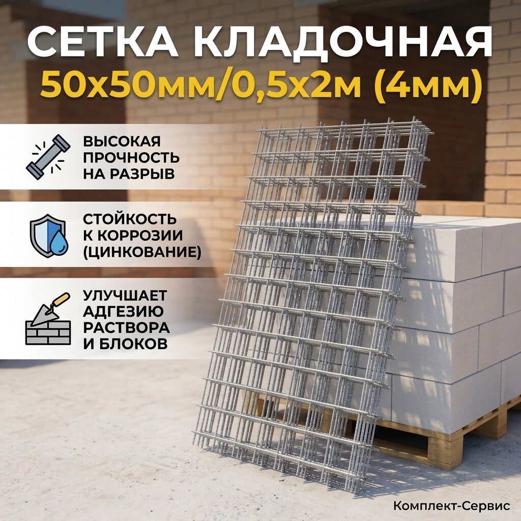 Сетка кладочная 50х50мм/0,5х2м (4мм) (шт)