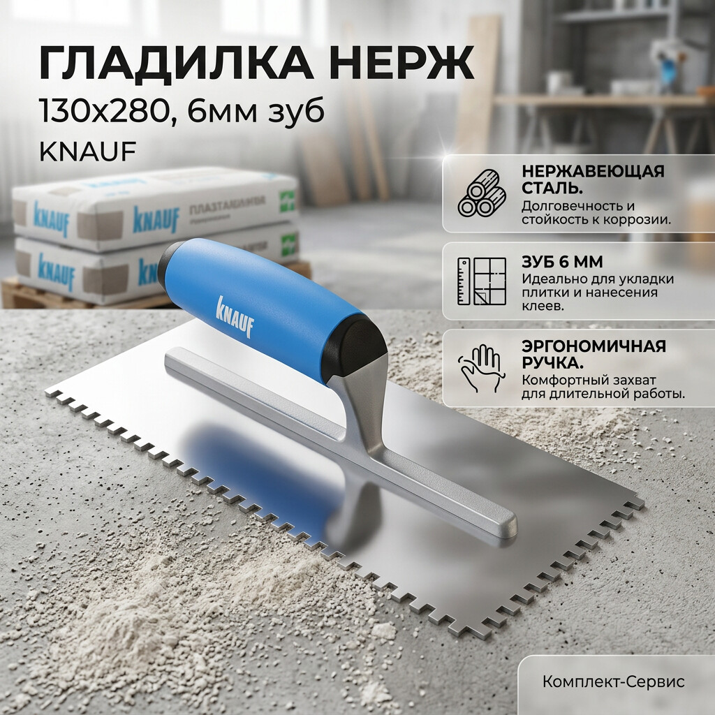 Гладилка нерж 130х280, 6мм зуб "KNAUF" (шт)