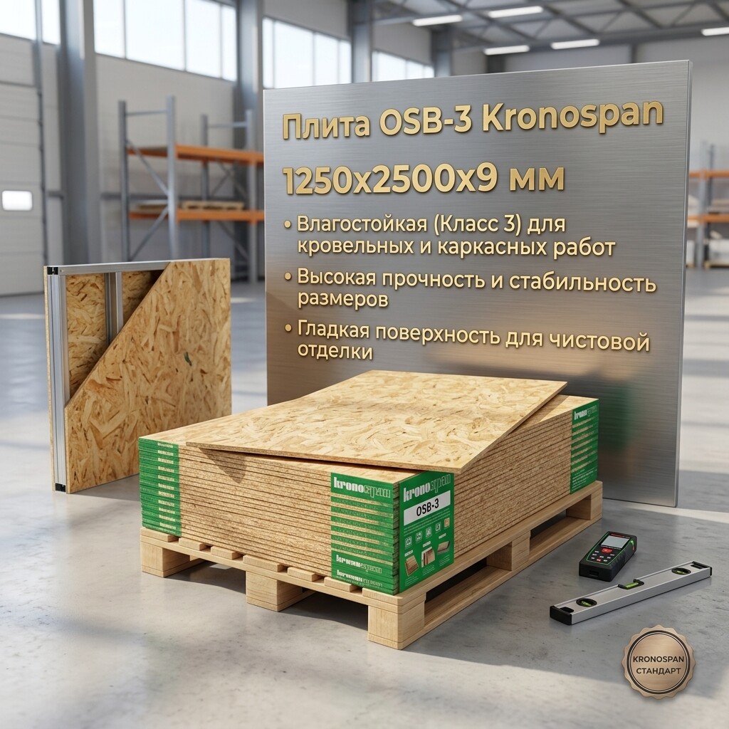 Плита OSB 3 1250х2500х9 мм ( 3,125 м2 ) Kronospan (шт)