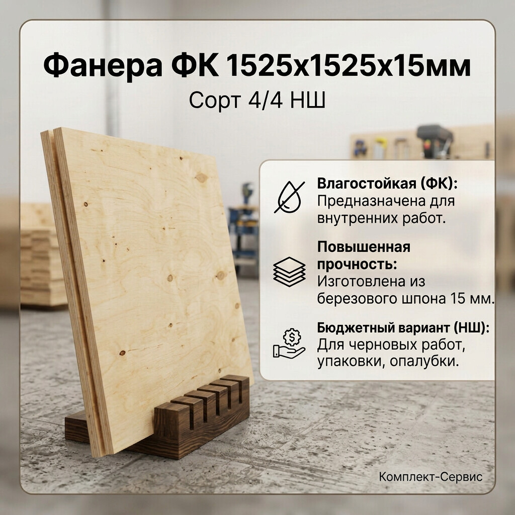 Фанера ФК 1525х1525х15мм сорт 4/4 НШ (шт)