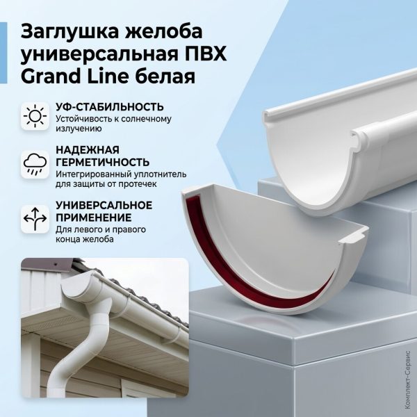 Заглушка желоба универсальная ПВХ Grand Line белая (шт)