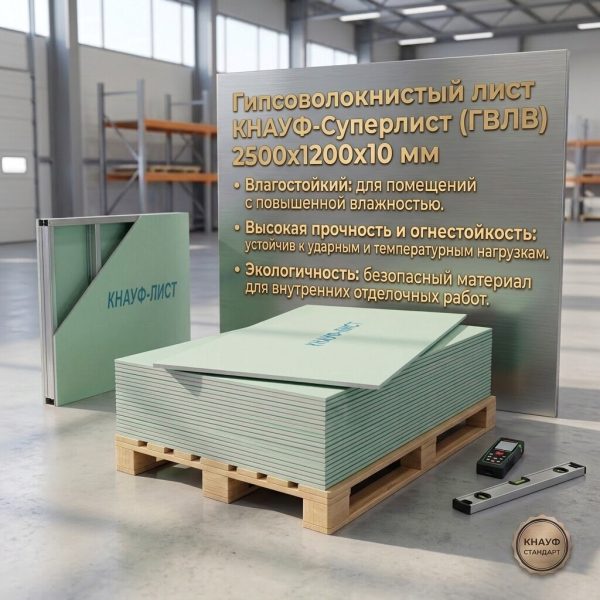 Гипсоволокно "KNAUF" ФК влагост  2500х1200х10мм  (шт)