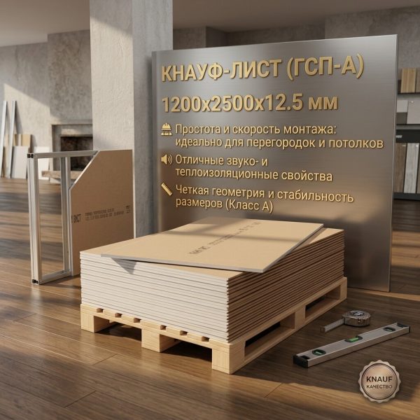 Гипсокартон "KNAUF"  Стандартный 1200х2500х12,5мм (шт)