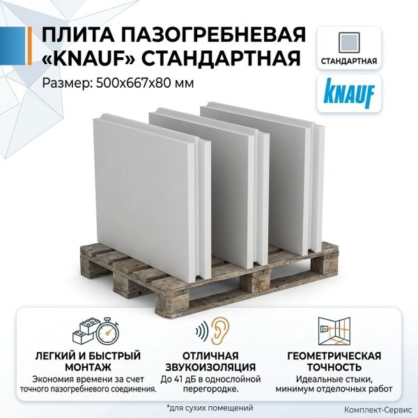 Плита пазогребневая "KNAUF" 500х667х80мм станд  (шт)