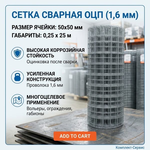 Сетка сварная ОЦП 50х50мм/0,25х25м (1,6мм) (шт)