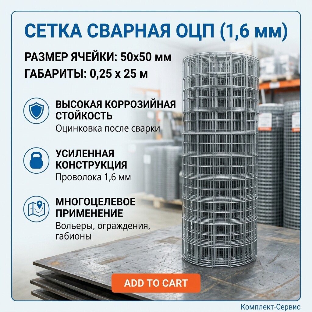 Сетка сварная ОЦП 50х50мм/0,25х25м (1,6мм) (шт)