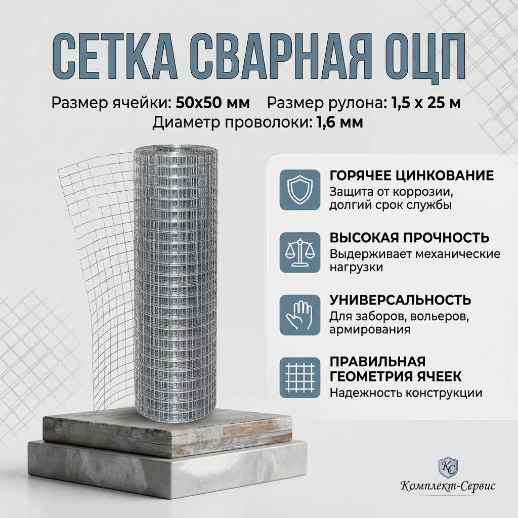 Сетка сварная ОЦП 50х50мм/1,5х25м (1,6мм) (шт)