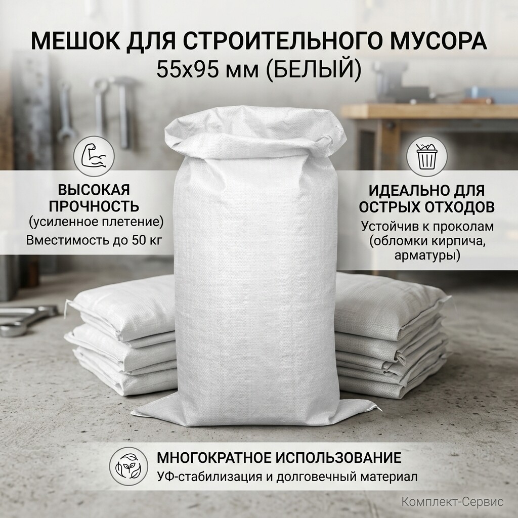 Мешок для строительного мусора 55х95мм (белый) (шт)