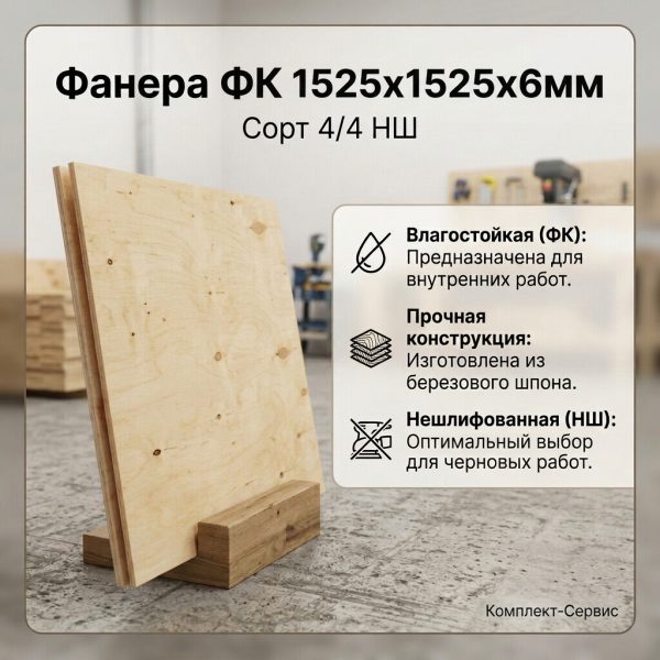 Фанера ФК 1525х1525х6мм сорт 4/4 НШ (шт)