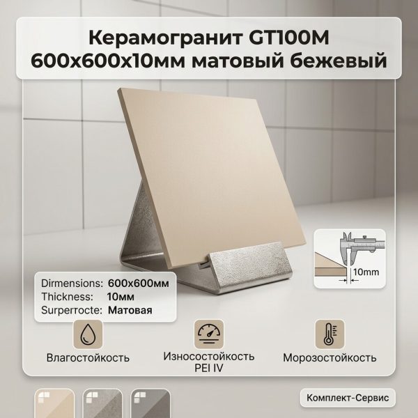 Керамогранит GT100M 600х600х10мм матовый бежевый (м2)